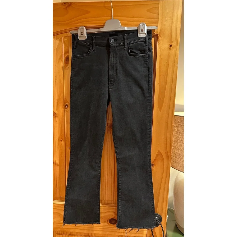 Mother Hustler Ankle Fray Jeans Not Guilty Black High Rise Flare Size 28